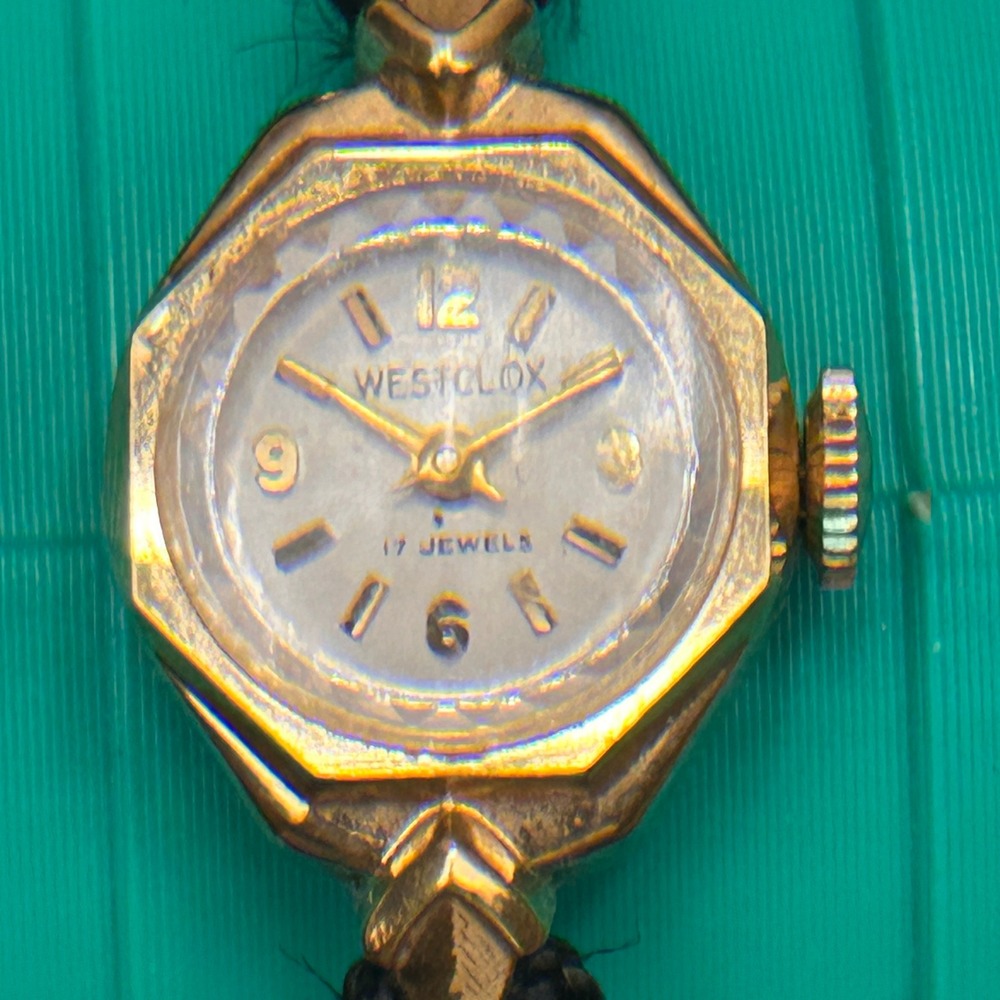 Vintage‎ Westclox 17 Jewels Manual Wind Octagon Cocktail Watch Black Cord Tested